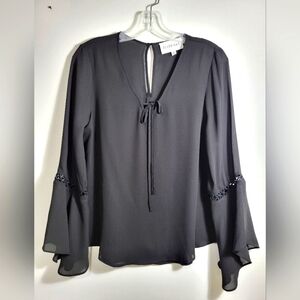Olive + Oak black crepe v-neck blouse, women's XS  #2358